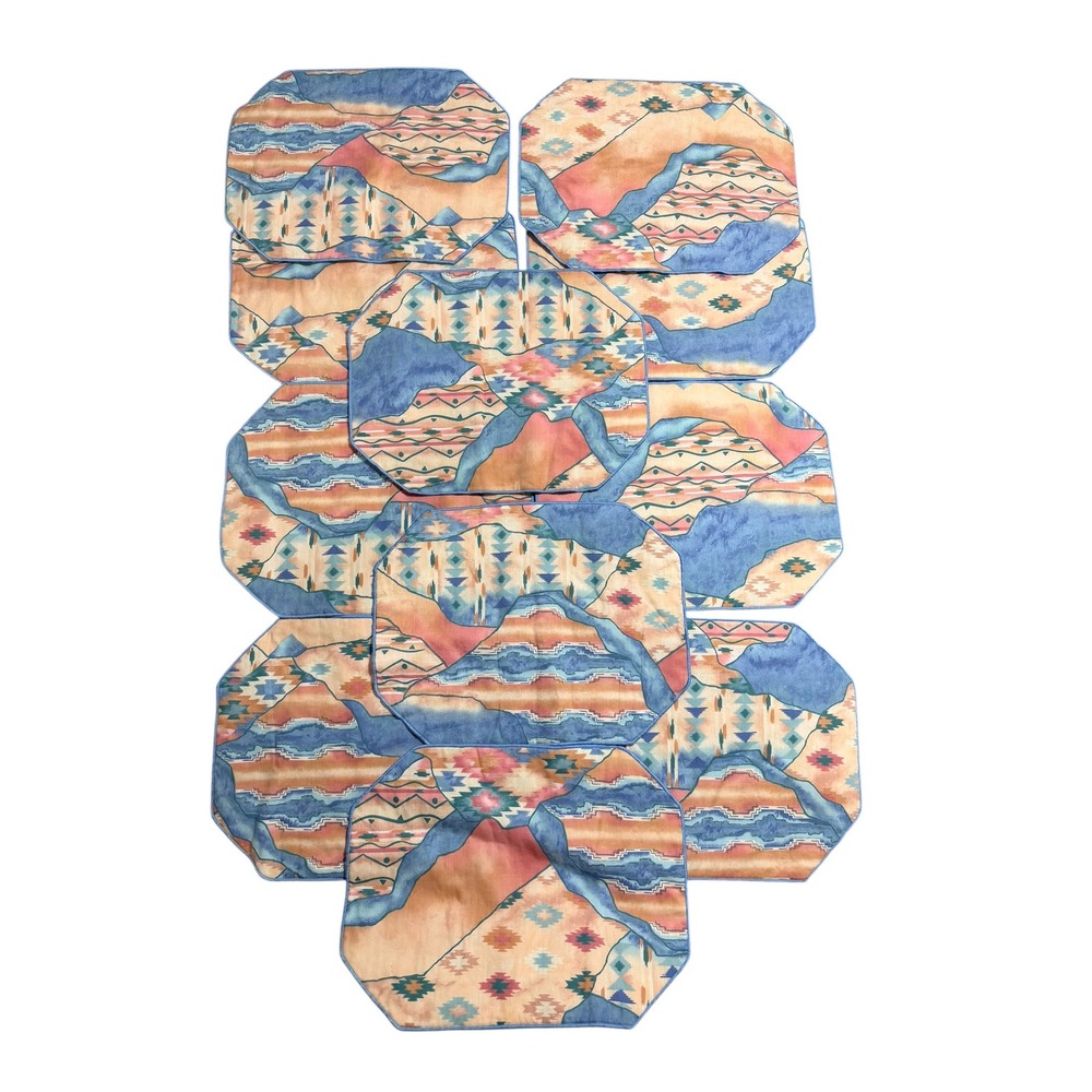 Vintage Southwestern Reversible Placemats Set of 11 Geometric Desert Landscape